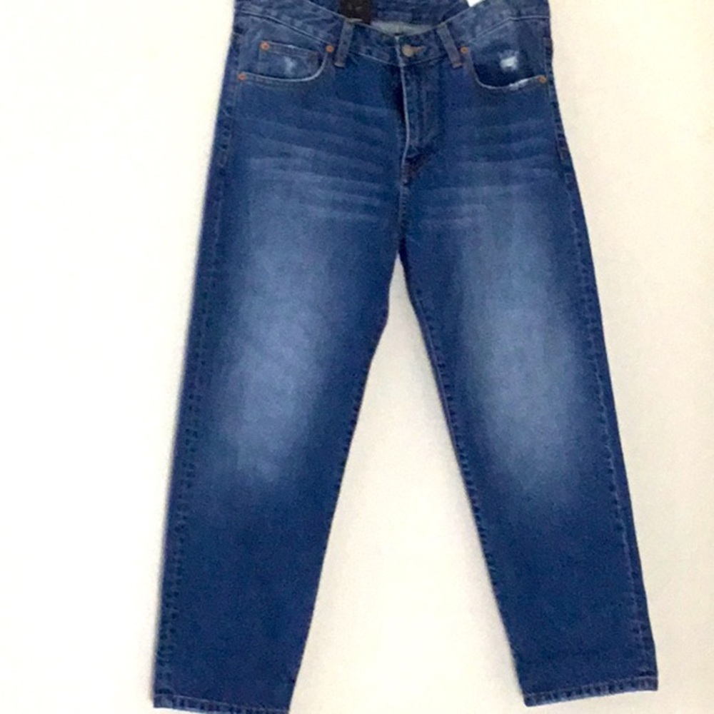 Dr Denim Mid-rise, Cotton  Cropped Jeans, Pockets, Roadrunner Mid Blue Western
